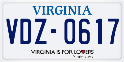 VA license plate VDZ0617