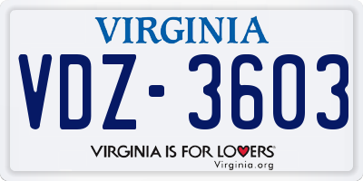 VA license plate VDZ3603