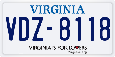VA license plate VDZ8118