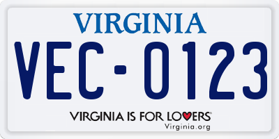 VA license plate VEC0123