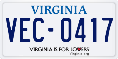 VA license plate VEC0417