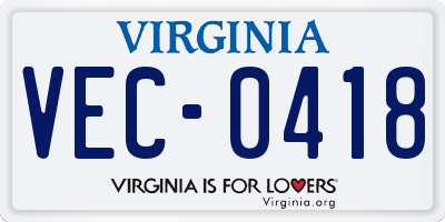 VA license plate VEC0418