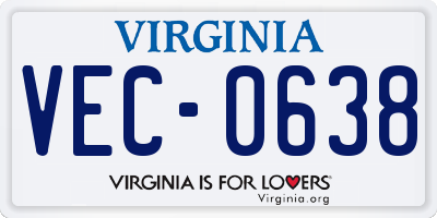 VA license plate VEC0638