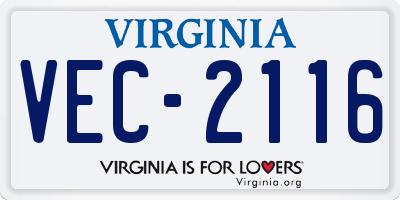 VA license plate VEC2116