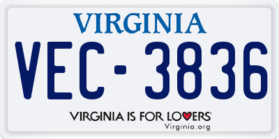 VA license plate VEC3836