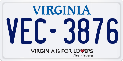 VA license plate VEC3876