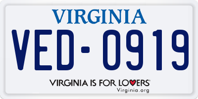 VA license plate VED0919