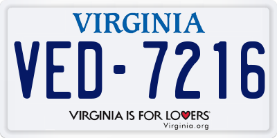 VA license plate VED7216