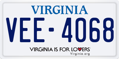 VA license plate VEE4068