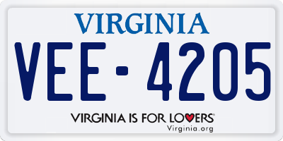 VA license plate VEE4205