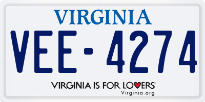 VA license plate VEE4274