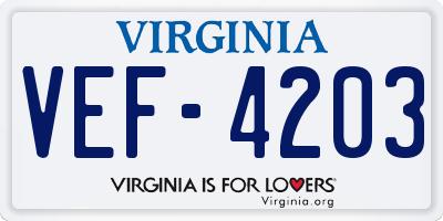 VA license plate VEF4203