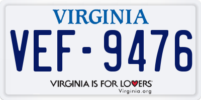 VA license plate VEF9476