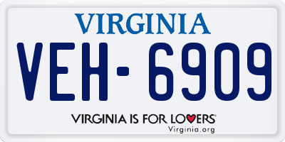 VA license plate VEH6909