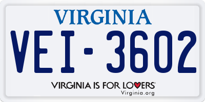 VA license plate VEI3602