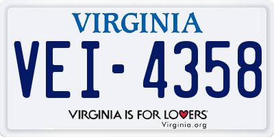 VA license plate VEI4358