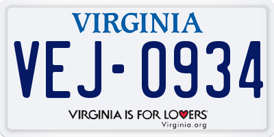 VA license plate VEJ0934