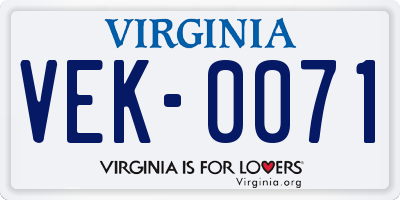 VA license plate VEK0071