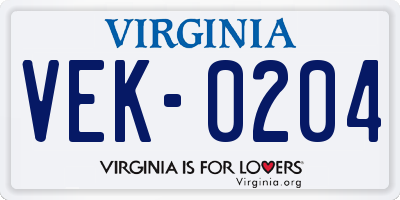 VA license plate VEK0204