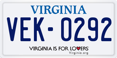VA license plate VEK0292