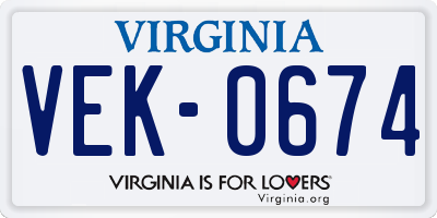 VA license plate VEK0674