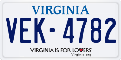 VA license plate VEK4782