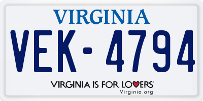 VA license plate VEK4794