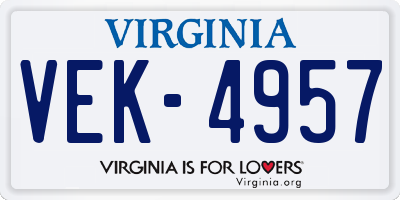 VA license plate VEK4957
