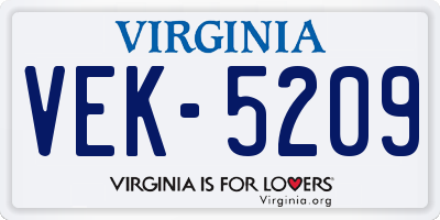 VA license plate VEK5209