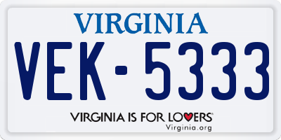 VA license plate VEK5333