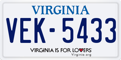 VA license plate VEK5433