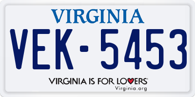 VA license plate VEK5453