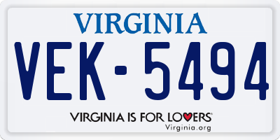 VA license plate VEK5494