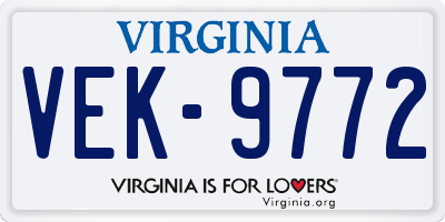 VA license plate VEK9772