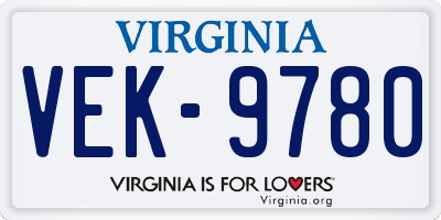 VA license plate VEK9780