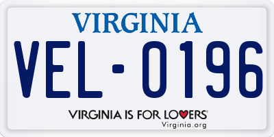 VA license plate VEL0196