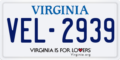 VA license plate VEL2939
