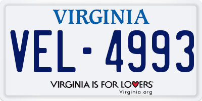VA license plate VEL4993