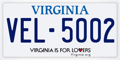 VA license plate VEL5002