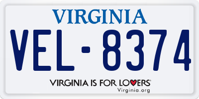 VA license plate VEL8374