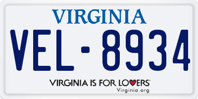 VA license plate VEL8934