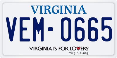 VA license plate VEM0665
