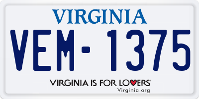 VA license plate VEM1375