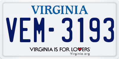 VA license plate VEM3193