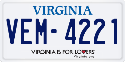 VA license plate VEM4221