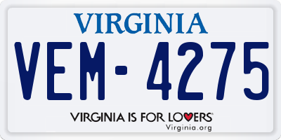 VA license plate VEM4275