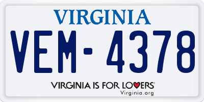 VA license plate VEM4378
