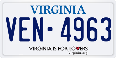 VA license plate VEN4963