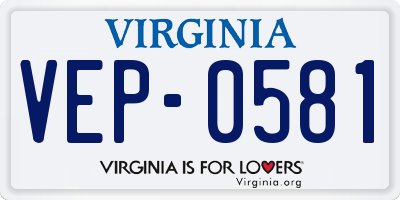 VA license plate VEP0581
