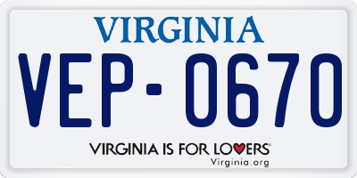 VA license plate VEP0670